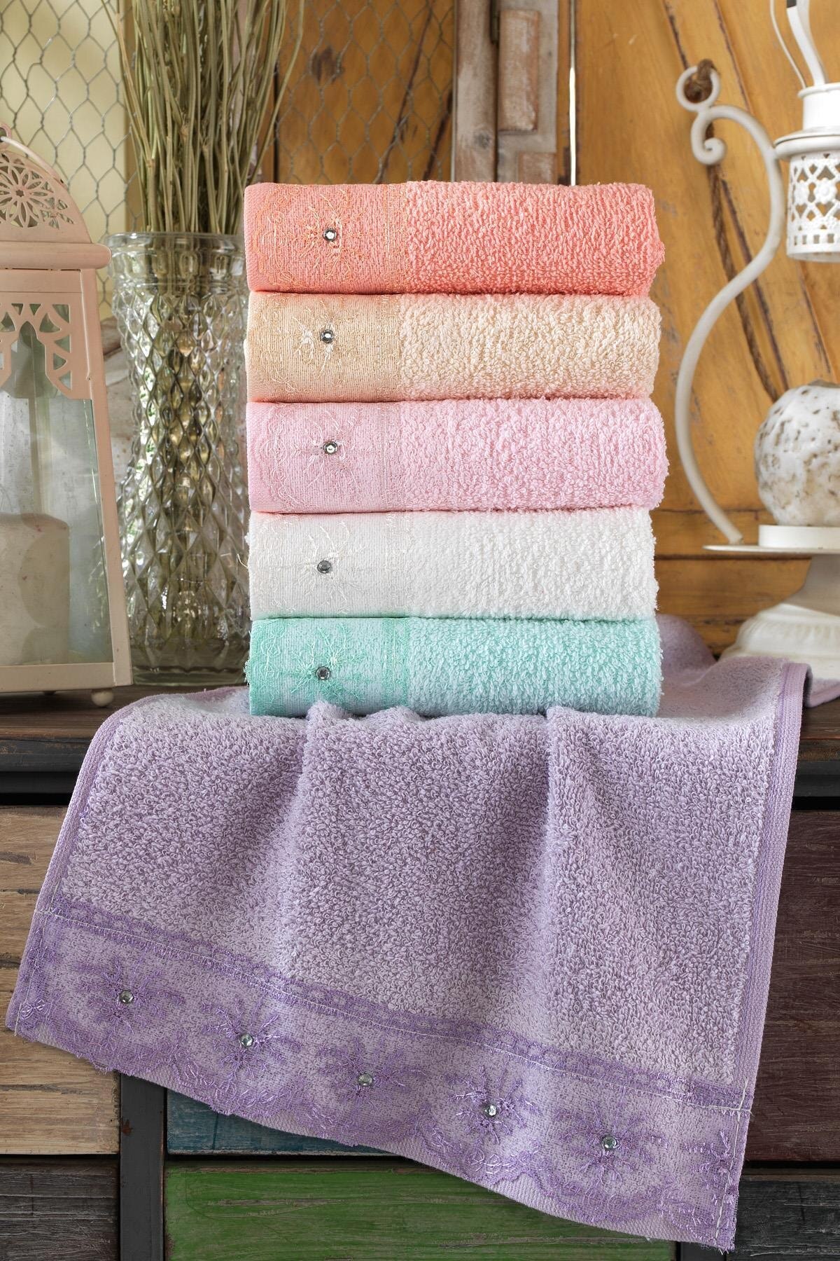 Set Handuk 6 Buah Berenda Premium 100% Katun Mahkota Handuk Hotel Set Rumah Bordir Mewah Mahkota Handuk Mandi Penyerap 2021