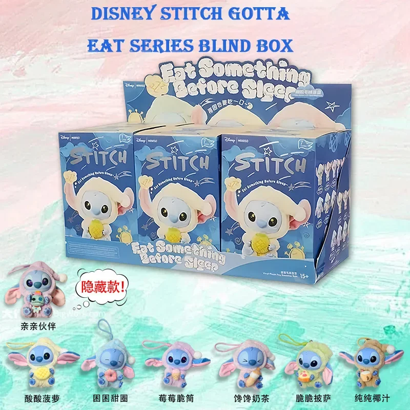 Stitch comer quando sonolento série caixa cega vinil boneca de pelúcia bonito lanche pose figura colecionável presente