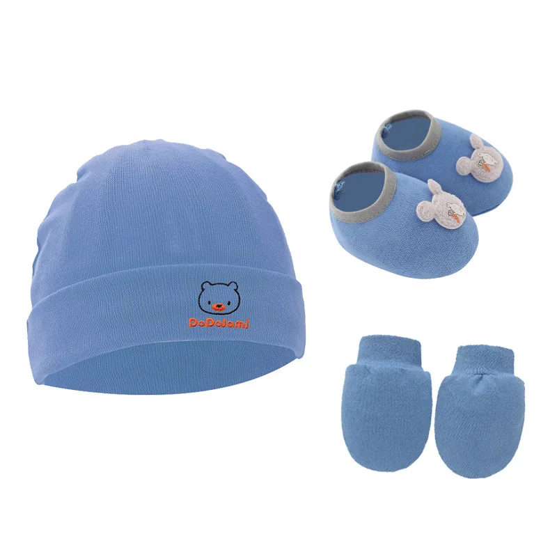 Gorro de algodón de 3 piezas para bebé recién nacido, conjunto de calcetines y guantes, gorro para niña y niño, gorro de dibujos animados