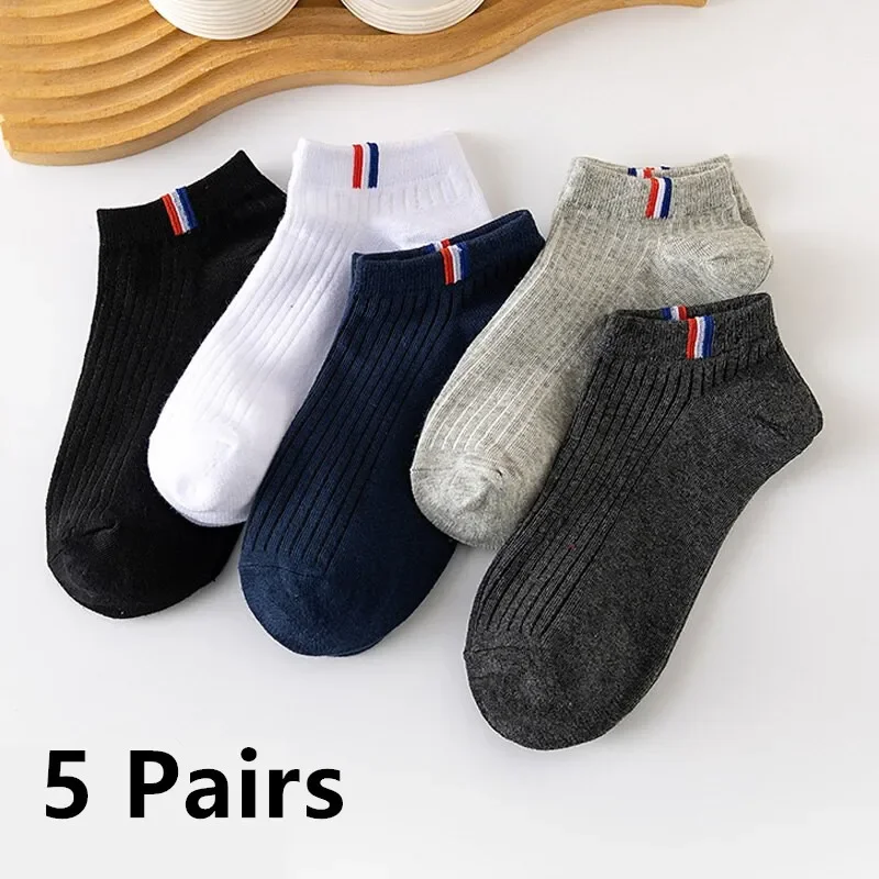 5 pares de calcetines finos de barco, mezcla de verano, Color liso, informal, transpirable, absorción del sudor, calibración