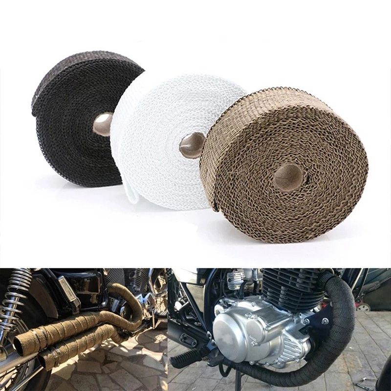 Rollo de tela de aislamiento térmico de fibra de vidrio para escape de motocicleta, piezas de protección de algodón con aislamiento blanco, negro y dorado