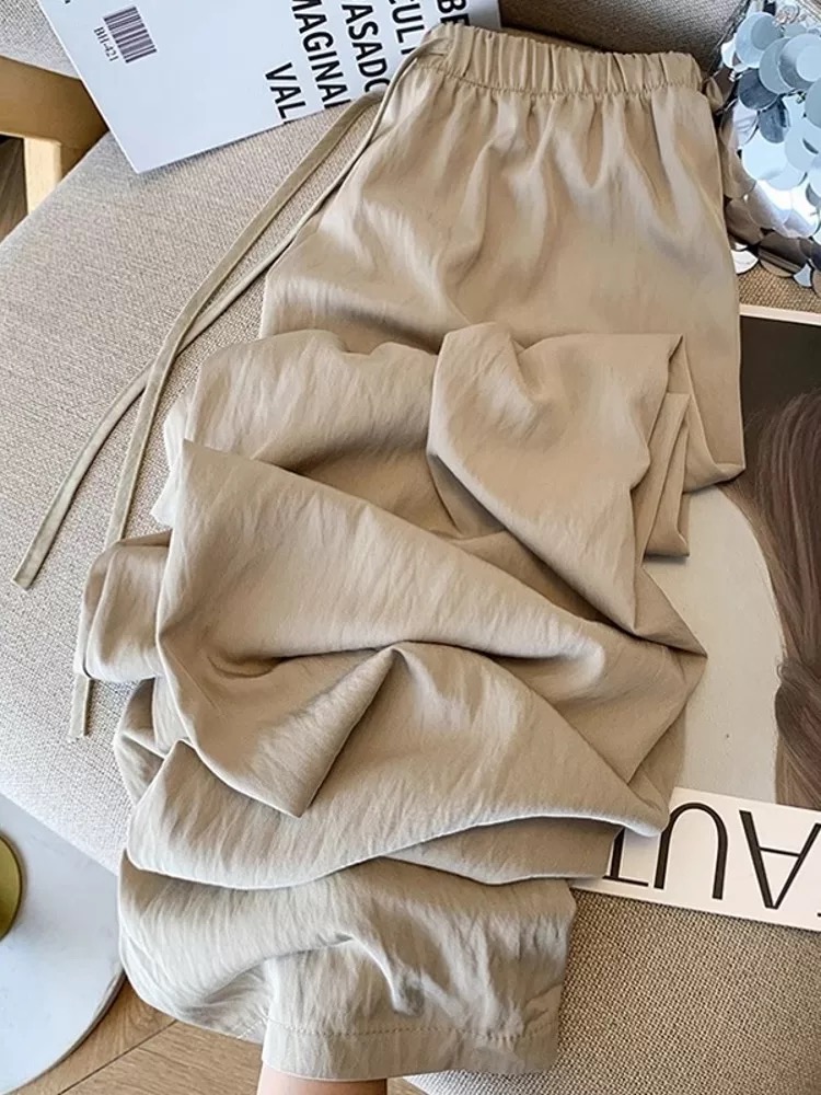 Casual Loose Thin Ice Silk Straight Leg Pants Women Summer Slimming Wide Leg Pants Korean Sle High Waist Long Pants