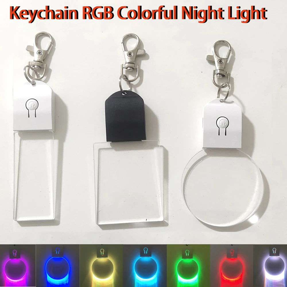 10 pçs led 3d em branco acrílico chaveiro rgb colorido luz da noite chave pingente lâmpada presente de natal diy chaveiro luz recarregável