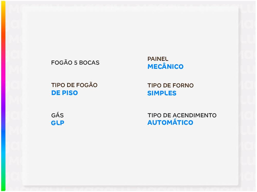 Fogão 5 Bocas Esmaltec Branco Ideal Super BR 5121 - Bivolt