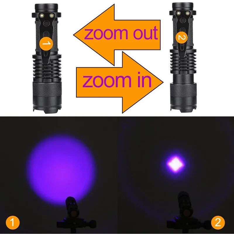 Uv Led Draagbare Zaklamp 395nm Zwart Licht Golflengte Violet Zaklamp Huisdier Urine Schorpioen Vrouwelijke Hygiëne Detector Zaklamp