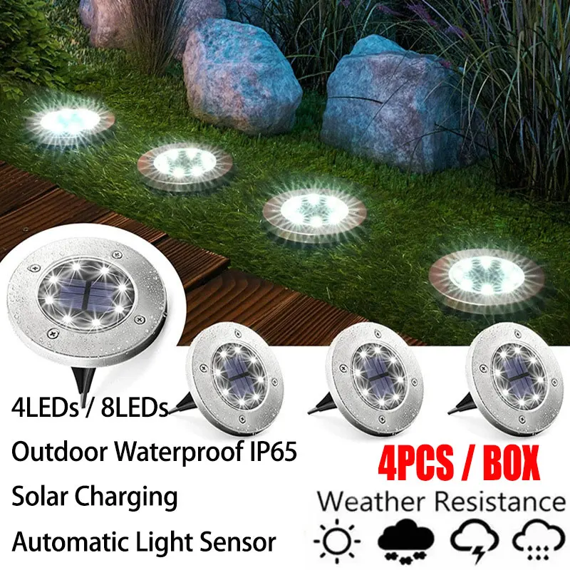 4 Uds. Lámpara de pie LED Solar 4LED/8LED luz de césped al aire libre lámparas subterráneas impermeables para decoración de césped jardín terraza patio