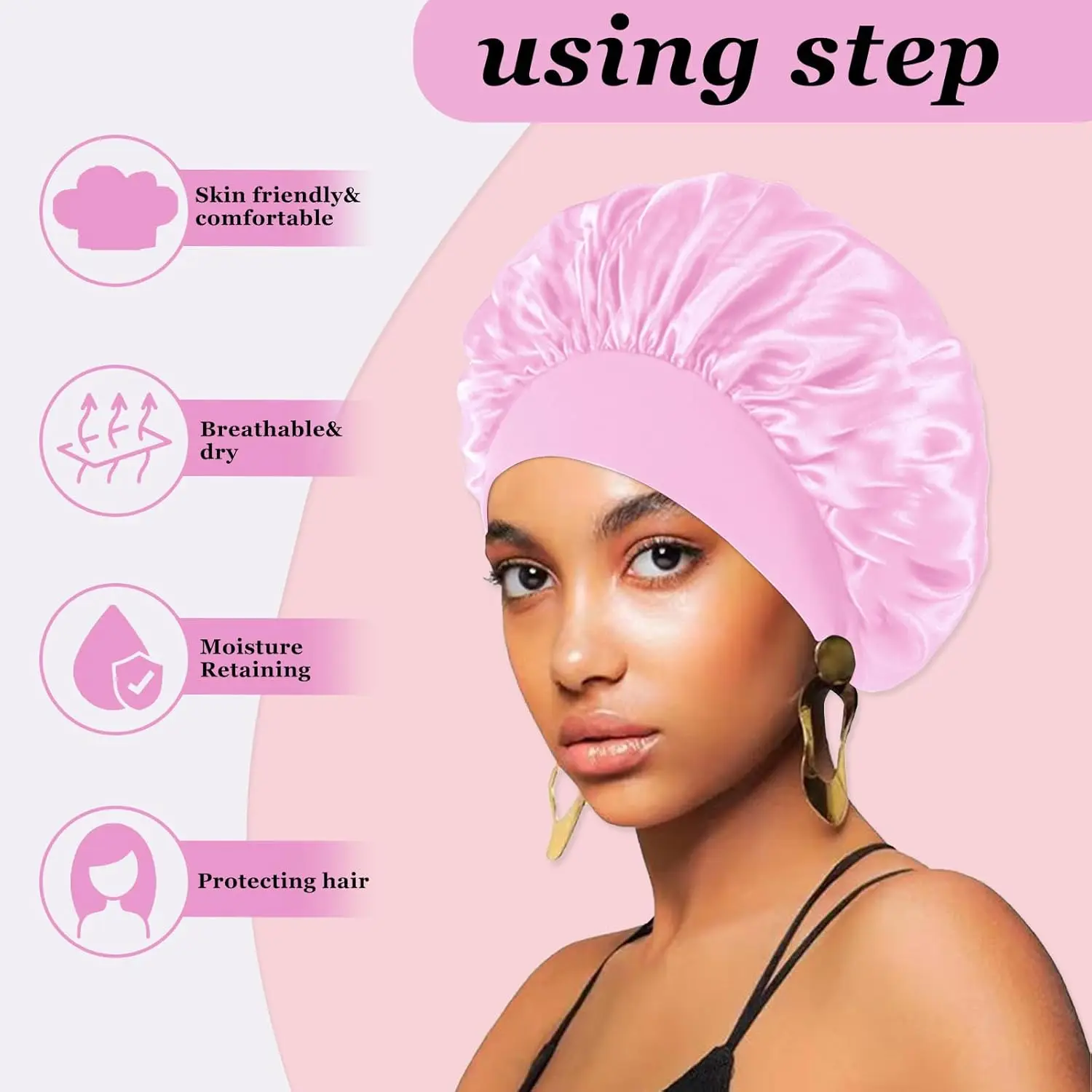 Gorros de satén de seda para mujeres y hombres, gorro elástico para el pelo con banda ancha para cabello rizado, gorro de ducha para dormir, herramienta para peluca