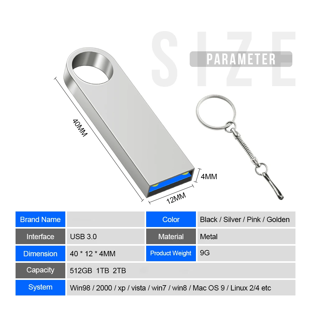 Super USB 3.0 Metal Pen Drive 1TB Cle USB Flash Drives 2TB Pendrive High Speed Portable SSD Memoria USB Stick Free Gift Shipping
