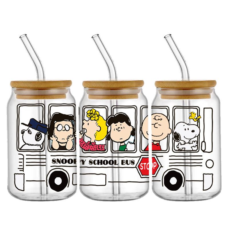 Dibujos animados de moda Snoopy 16OZ UV DTF taza envolturas pegatina de transferencia para vidrio Libbey lata botella autoadhesiva lavable DIY personalizado
