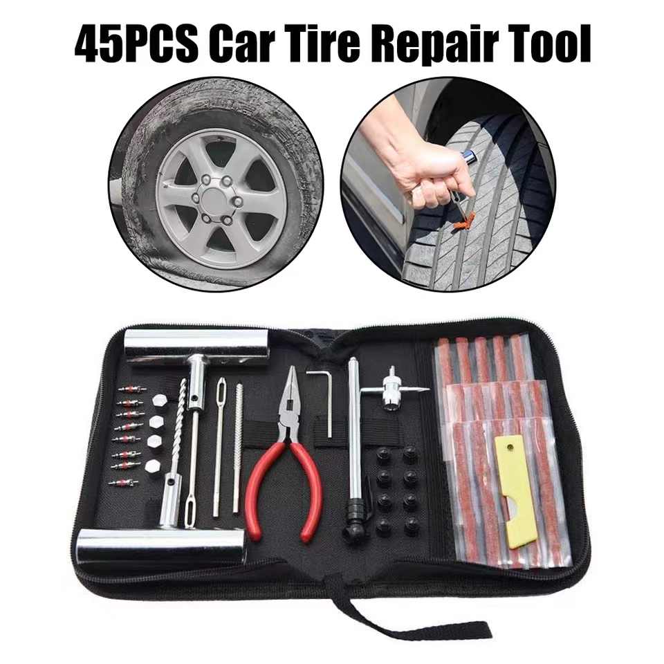 Kit de reparación de neumáticos de motocicleta, accesorios de coche, juego de herramientas de ocultamiento de pinchazos, juego de Pug, 45 piezas