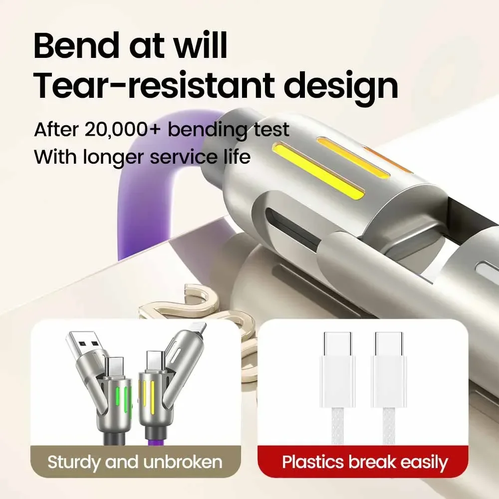 4 w 1 240W USB typu C Silikonowy kabel do szybkiego ładowania 5A USB typu C do Lightning Super szybki kabel do ładowania danych dla iPhone 15 Xiaomi