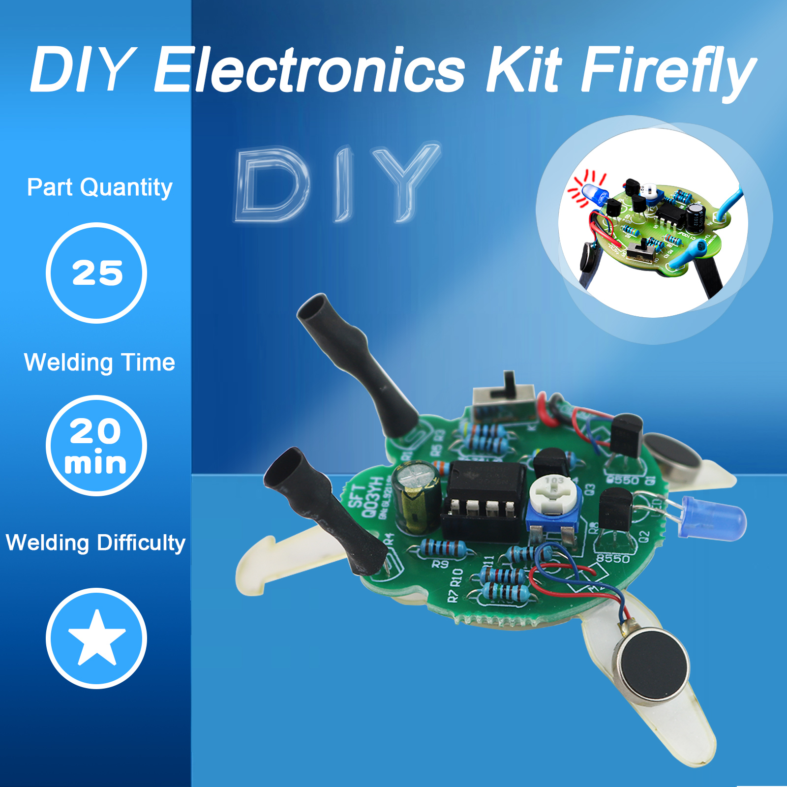 LED-Atemlicht, lichtempfindlicher Sensor, mobiler Roboterteil, elektronisches Löten, DIY-Elektronik-Set, simulierte Glühwürmchen, blinkend