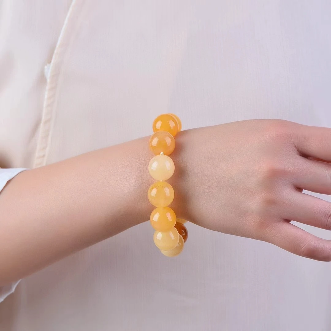 16มมโซ่มือลูกปัดไหมสีทองหยกธรรมชาติกำไลยืดหยุ่นประณีตผู้หญิงกำไลอัญมณีเครื่องประดับเสน่ห์เครื่องประดับ