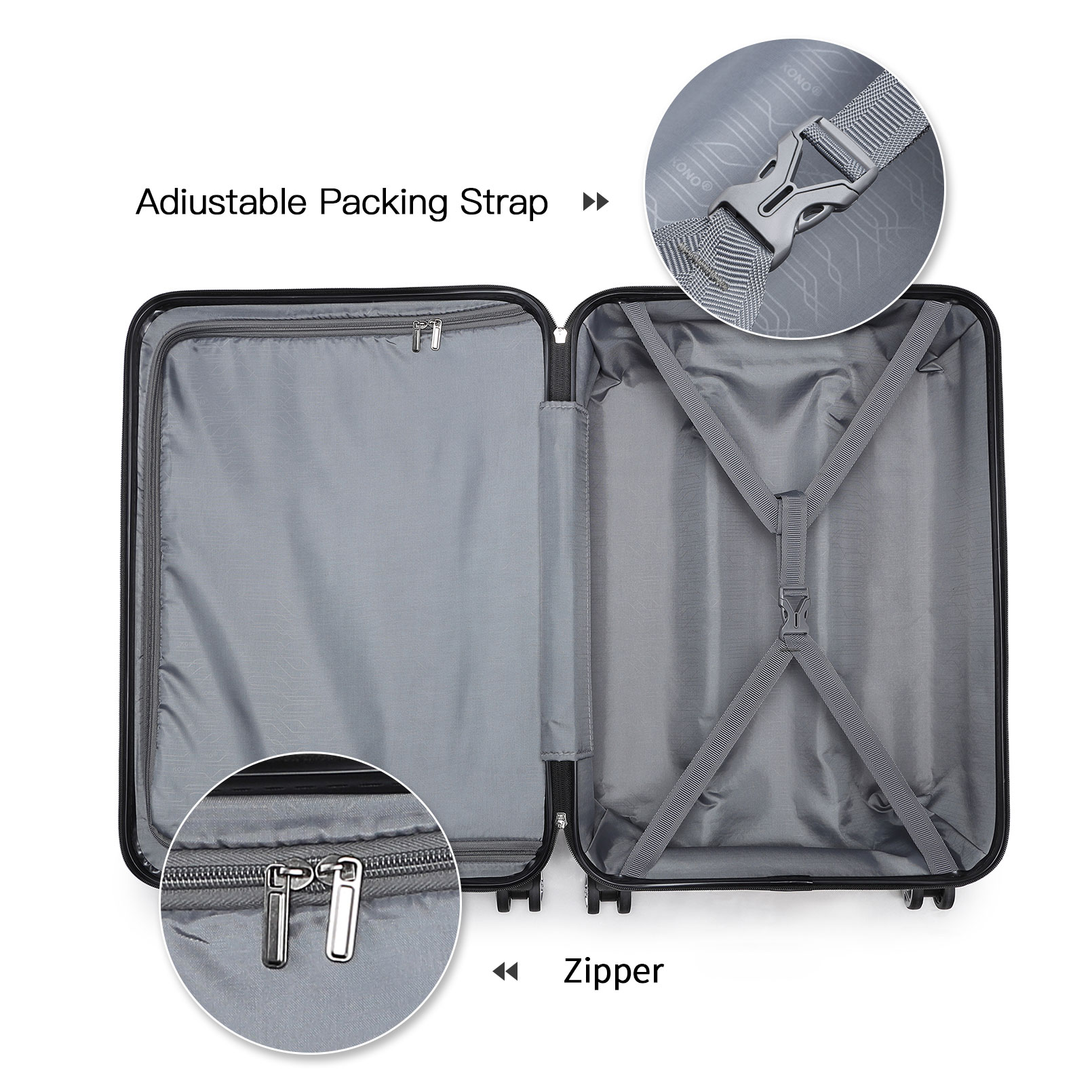 KONO-candado TSA para maleta con ruedas dobles, maleta con caja dura de TONO, carritos ligeros de ABS, M/L/XL