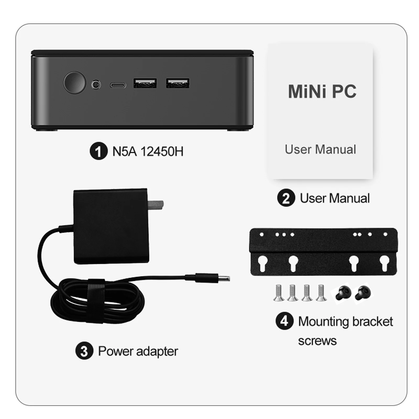 Super Mini PC N5A 16 GB + 512 GB, CPU: N5A 12450H, 8 core, 12 thread, DDR5 4800, fino a Max Hz, Windows 11pro