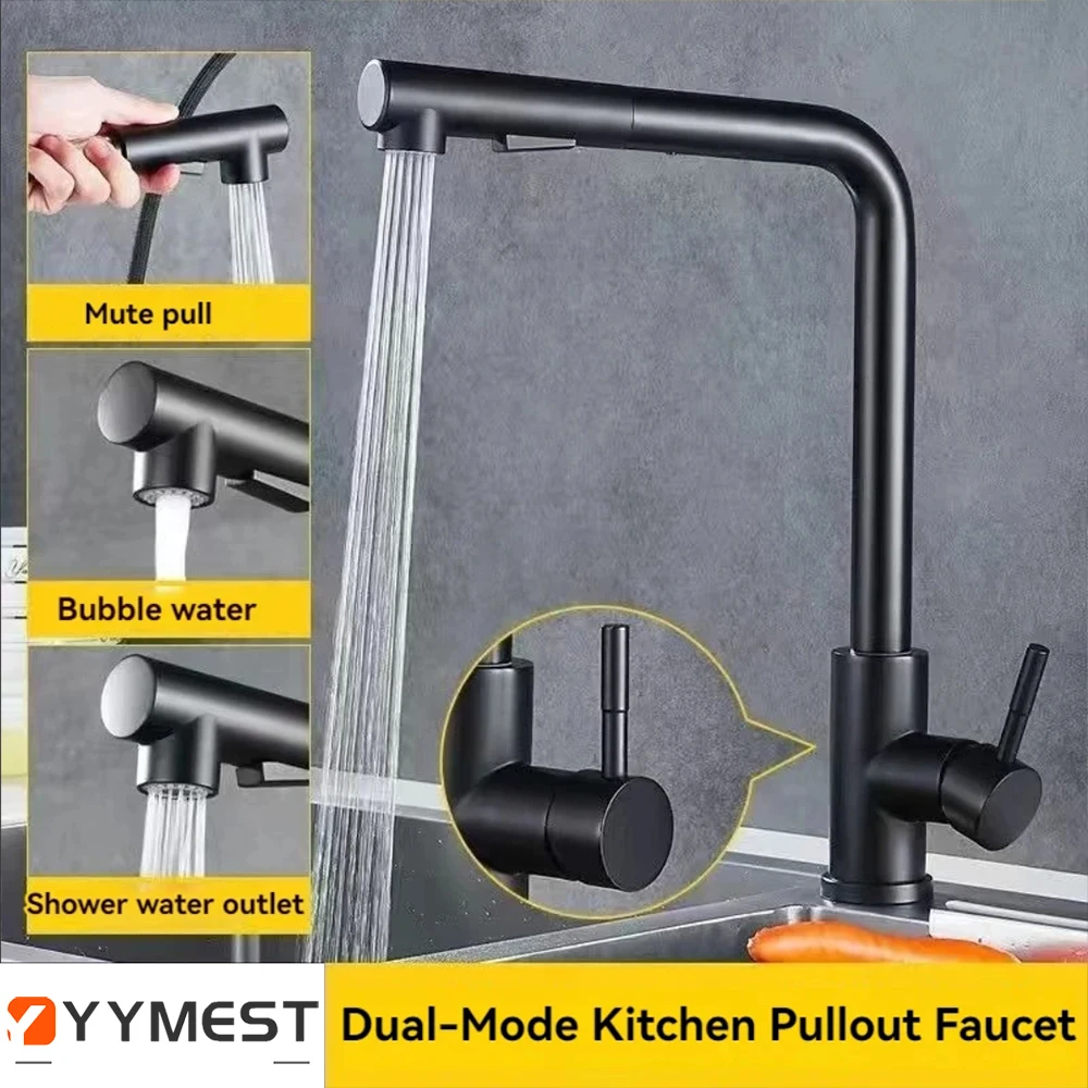 Envío Gratis, grifo de fregadero de cocina extraíble negro, dos modelos, boquilla rociadora de corriente, cubierta de grifo mezclador de agua fría y caliente de acero inoxidable