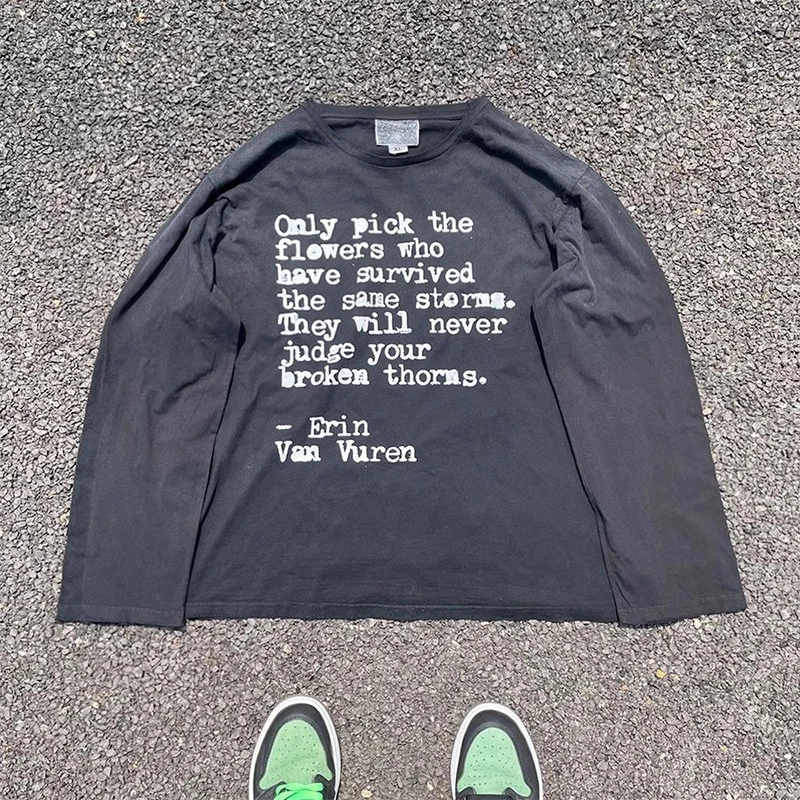 Camiseta de manga larga con estampado de letras para hombre, ropa de calle informal Vintage de Hip Hop, Y2k, cuello redondo, Harajuku, gótica, 2000