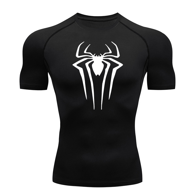 Kompressionsshirts mit Spinnen-Aufdruck für Herren, Sommer, kurzärmelig, Rashguard, Fitnessstudio, Workout, T-Shirt, sportlich, schnell trocknend, Unterhemden