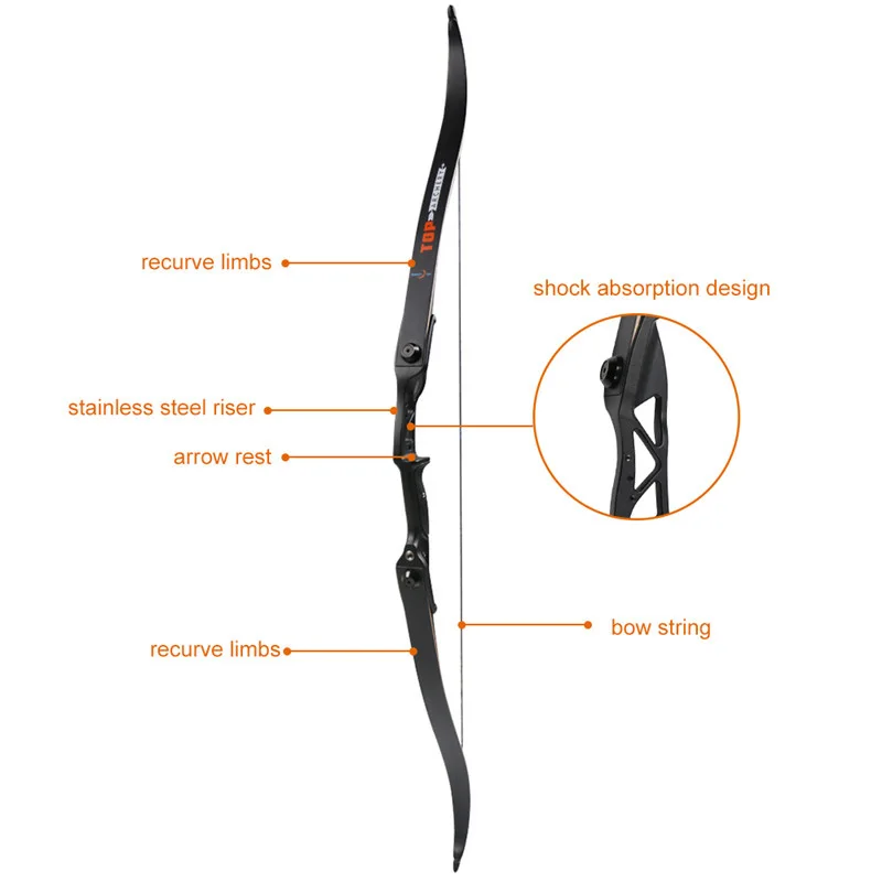 Topochery-Outdoor arco recurvo para a caça à direita, arco com arco e flecha com saco, poderoso Take-Down, 56 polegadas, 30-50lbs