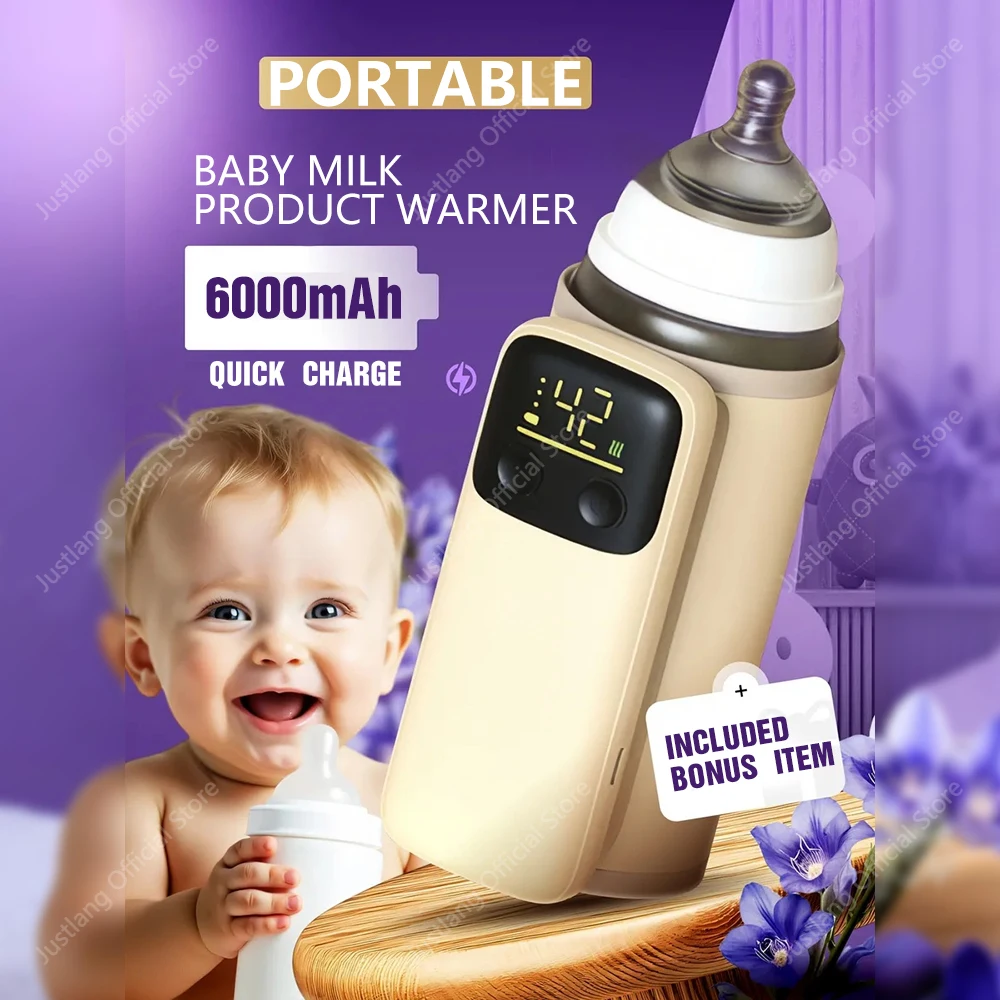 JUSTLANG Wiederaufladbarer Babyflaschenwärmer, 6-Wärmestufe, Multifunktions-Muttermilchwärmer, genaue Babyflasche mit Temperaturregelung