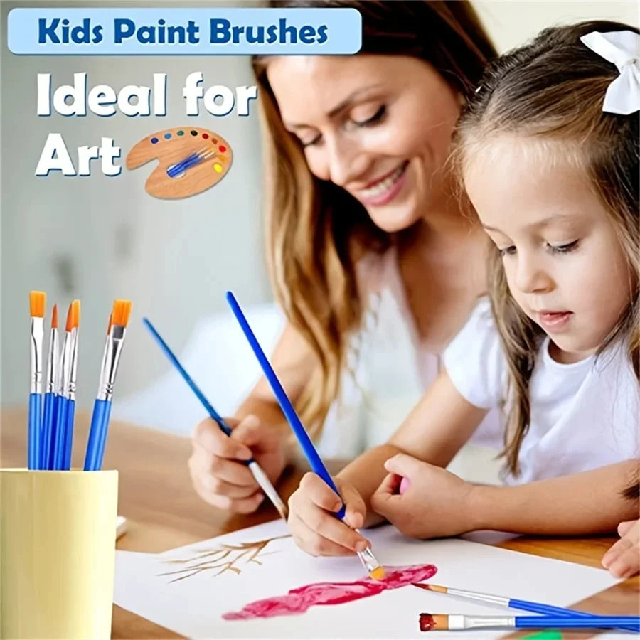 Juego de 50 Uds de pinceles de pintura, pincel de pintura de pelo plano redondo de nailon para óleo, acuarela acrílica, niños/artistas/principiantes/estudiantes