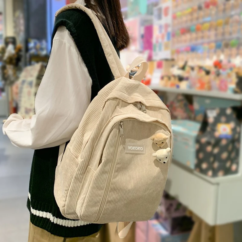 Mochila de pana a rayas para mujer, bonita mochila escolar para adolescentes y niños, bolso de moda femenina Harajuku de lujo, libro de estudiante