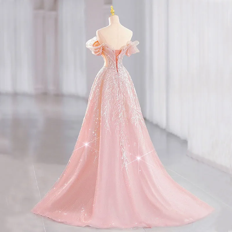 DongCMY Dreamy เจ้าหญิงสีชมพูชุดราตรีหญิง High-end Elegant งานแต่งงาน Robe Soiree ชุดผู้หญิงที่กําหนดเอง