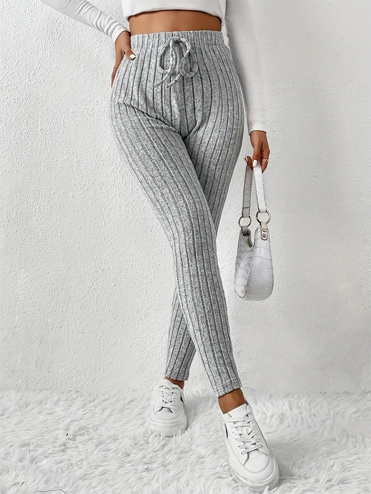 Leggings elásticos informales para todos los días con cordón para mujer, mallas deportivas transpirables de cintura alta de Color sólido, ropa suave y cómoda