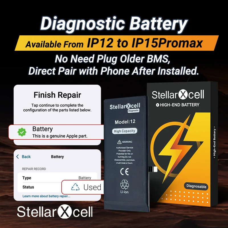 StellarXcell Diagnosebatterie zeigt echtes Teil, keine Pop-up-Nachricht für iPhone 12 13 Pro max 14 Plus 15Pro max 14Pro 12 13 mini