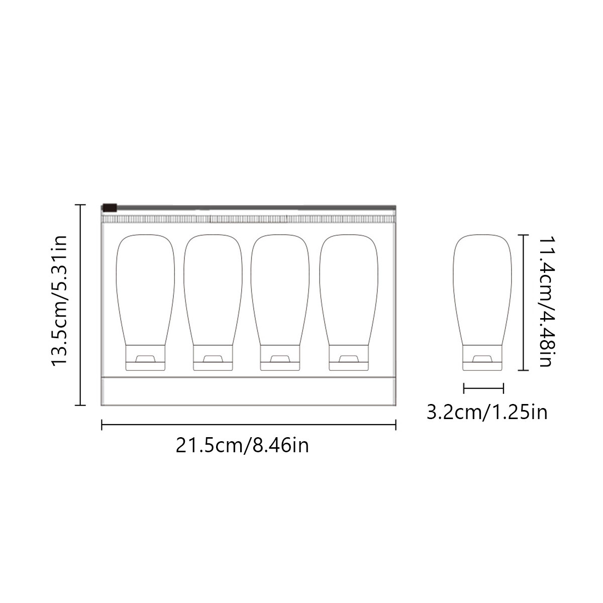 Botella de viaje a prueba de fugas de 4 piezas para viaje de negocios contenedor exprimible recargable portátil para artículos de tocador loción-ll