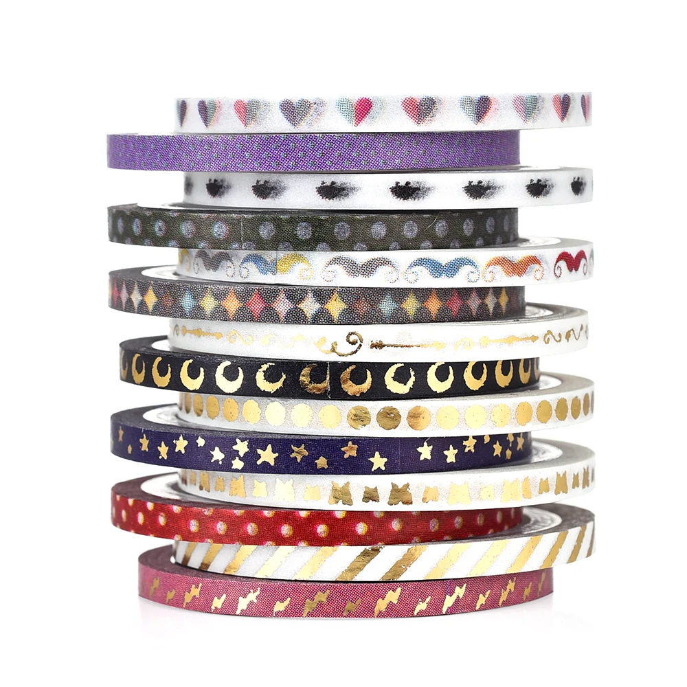 Agutape 48 ม้วนเทป Washi,ฟอยล์ทองผอมตกแต่ง Masking Washi เทป, กว้าง 3 มม.DIY Masking เทป
