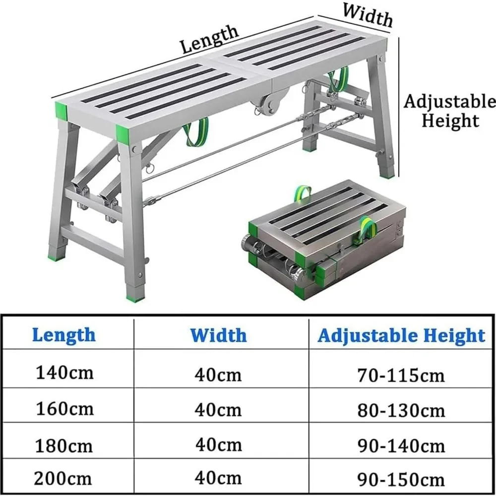 Portable Folding Work Platform, Adjustable Work Platform, Folding Steel Ladder, Folding Steel Scaffolding Ladder, Maximum Load 8