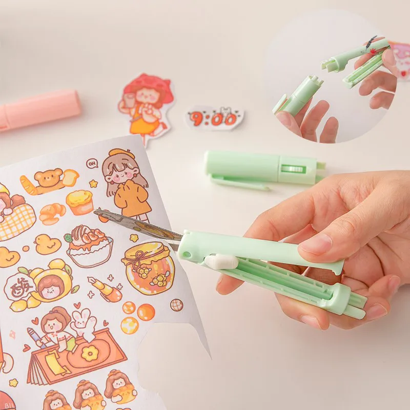 Mini Color Folding Scissor Pen Cutter Portable Size Safe Ceramic Pencutter Utility Knife for Paper Work Diary School A7021
