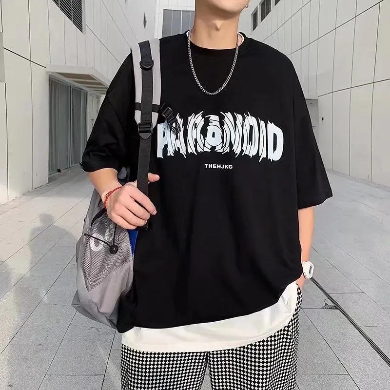 Kaus pria lengan pendek, kaus lengan pendek pria, longgar, Port angin, merek populer, leher bulat, Atasan musim semi, musim panas, baru, kaus lengan setengah