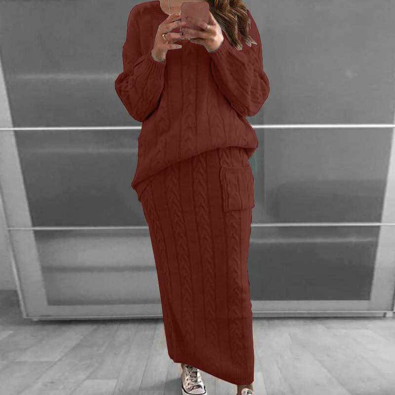Conjuntos de suéter y falda de punto para mujer, ropa de calle, Otoño/Invierno 2023, nueva moda, jersey de manga larga, traje de masa frita para mujer