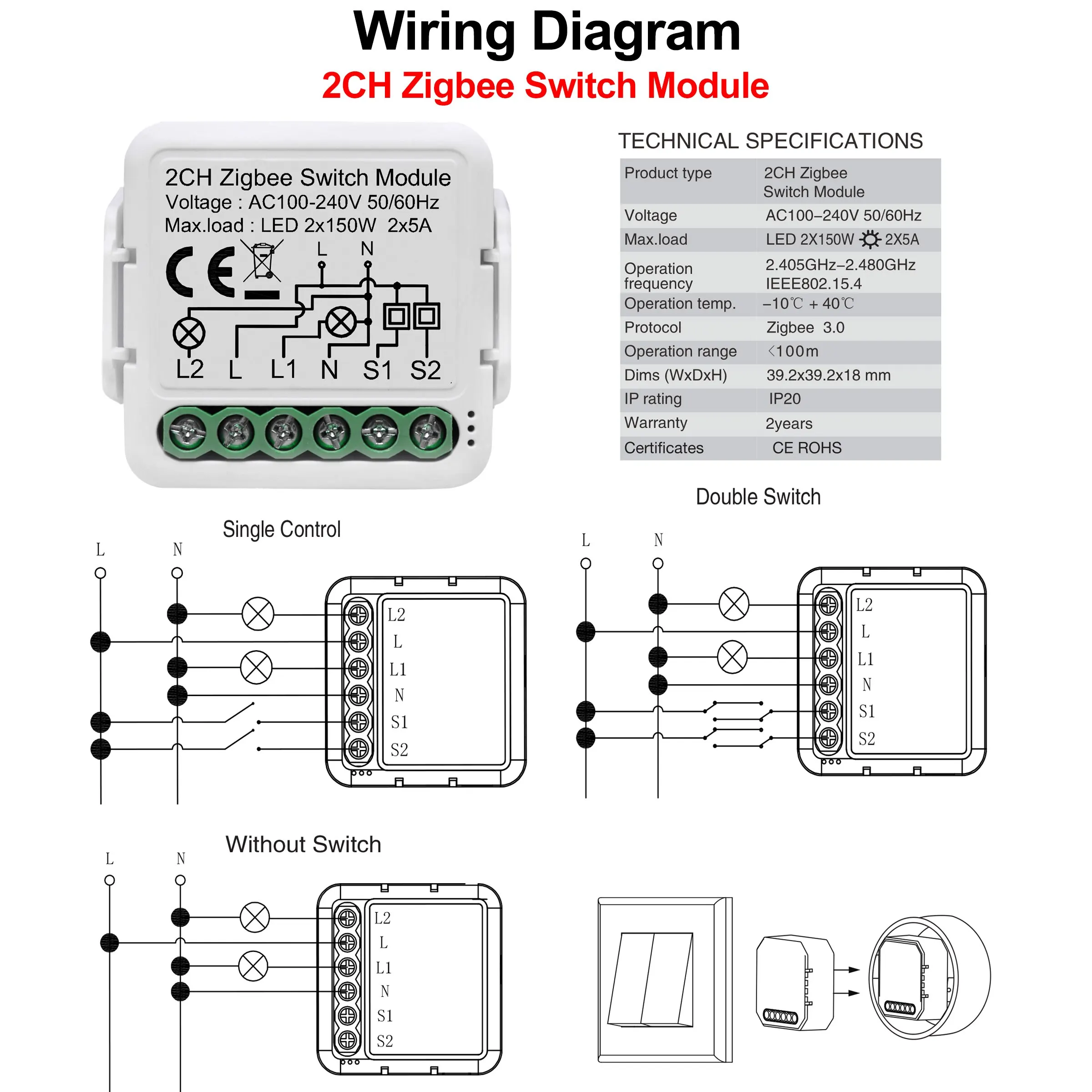 Girier Tuya ZigBee 3,0 Switch-Modul 10a Smart Home DIY Breaker 1 2 3 4 Gang unterstützt 2-Wege-Steuerung funktioniert mit Alexa Google Home