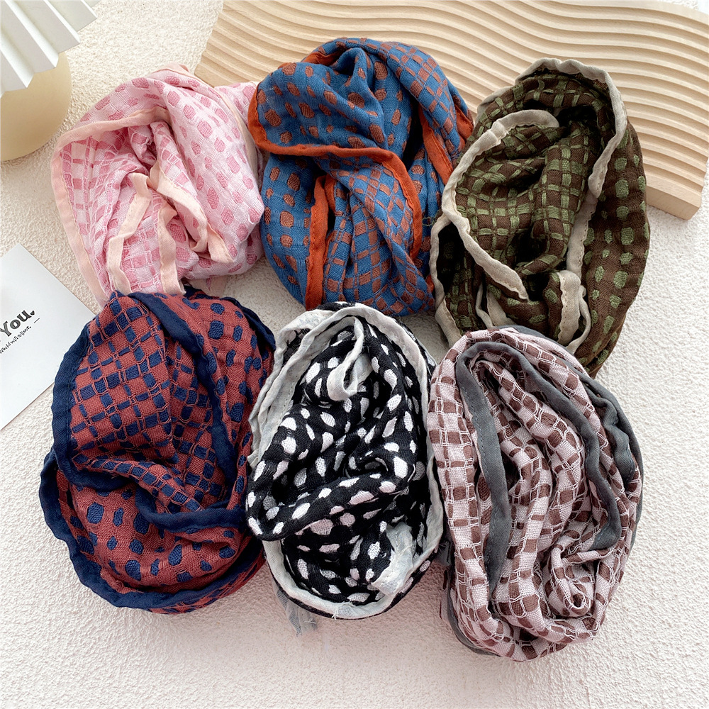40*160cm algodão linho xadrez feminino gril losango cachecol lenço turbante bandanas xale envoltório