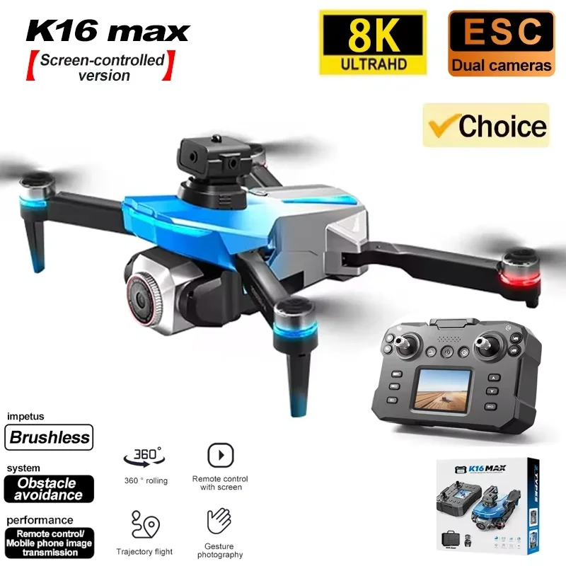 K16 max tela controlada versão drone 8k profissional câmera hd evitar obstáculos dobrável rc quadcopter helicóptero brinquedo presente