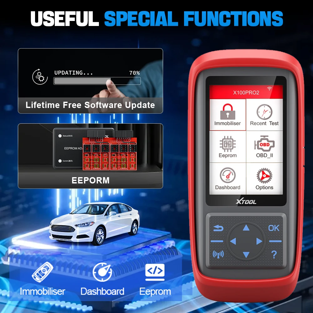 Xtool x100 pro2 obd2 programador chave scanner automotivo com adaptador eeprom leitor de código ferramentas de diagnóstico do carro atualização gratuita à vida