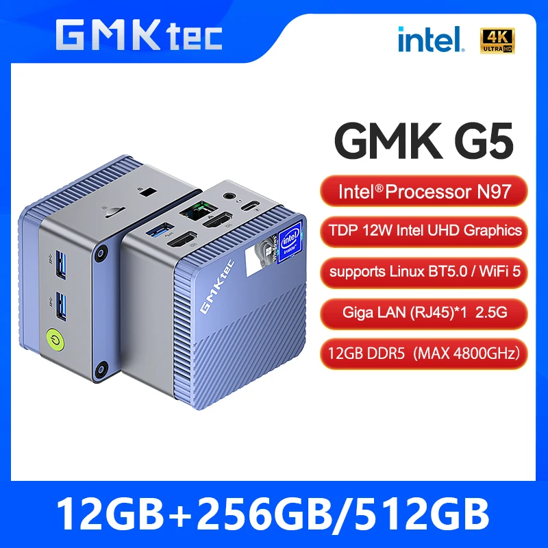 GMKtec Mini PC GMK G5 Blue NUCBOX Intel N97 system Window 11Pro DDR5 4800MHz WIFI 5 BT 5.0 GMKtec Mini Pc