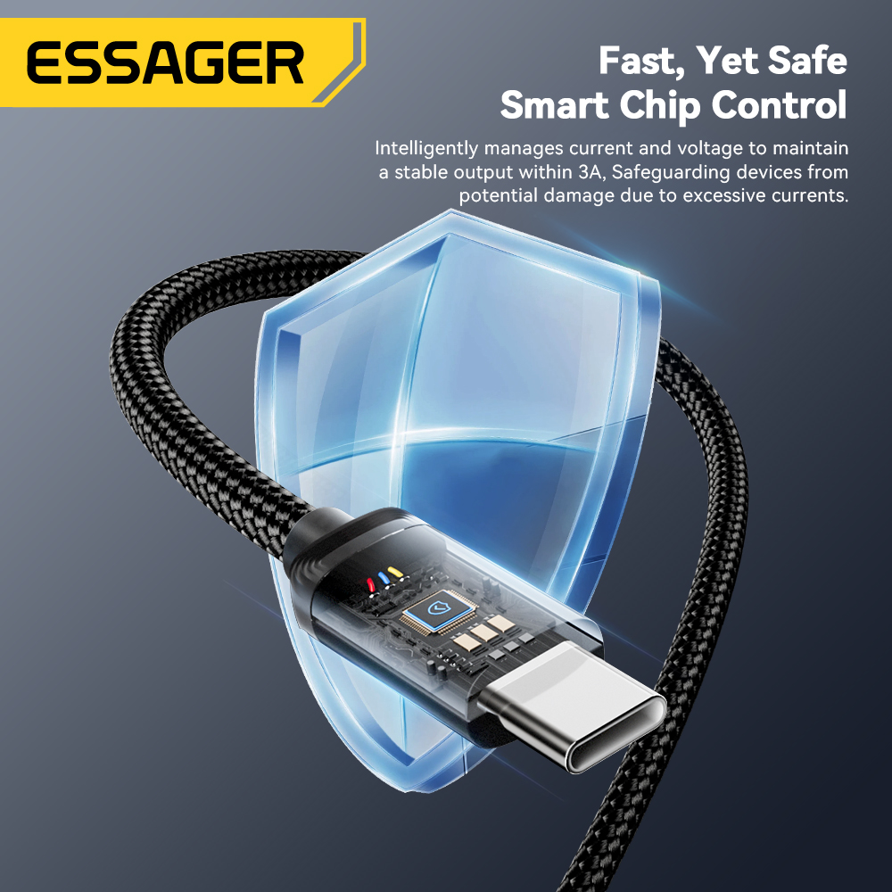 Essager-Cable USB tipo C 3A, Cables de carga rápida USB A a tipo C para iPone 15, Samsung, Xiaomi, Cable cargador de datos para teléfono móvil