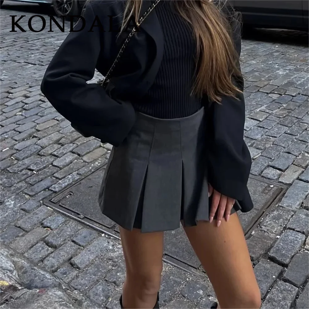 KONDALA 2025 Otoño Invierno mujeres Casual Mini faldas escalonadas moda Vintage sólido alto Wasit volantes plisado Sexy pantalones cortos faldas