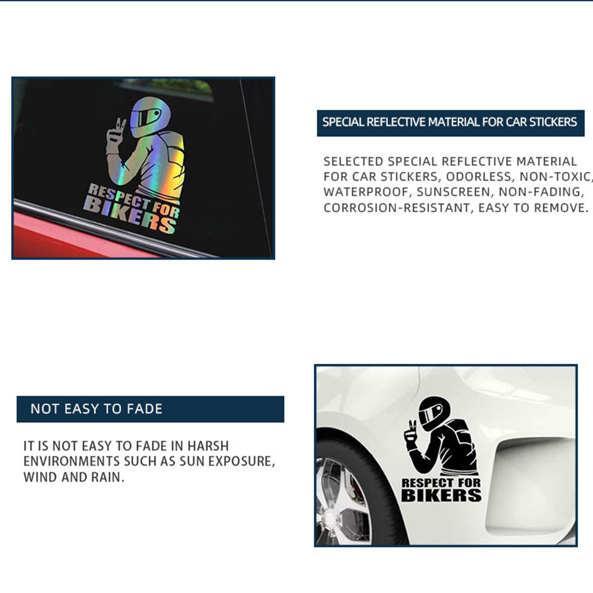 1Pcs RESPECT FOR BIKERS Auto Motorcycle Car Sticker Removable Stickers3D Reflective Stickers Decals Car Decor Accessories