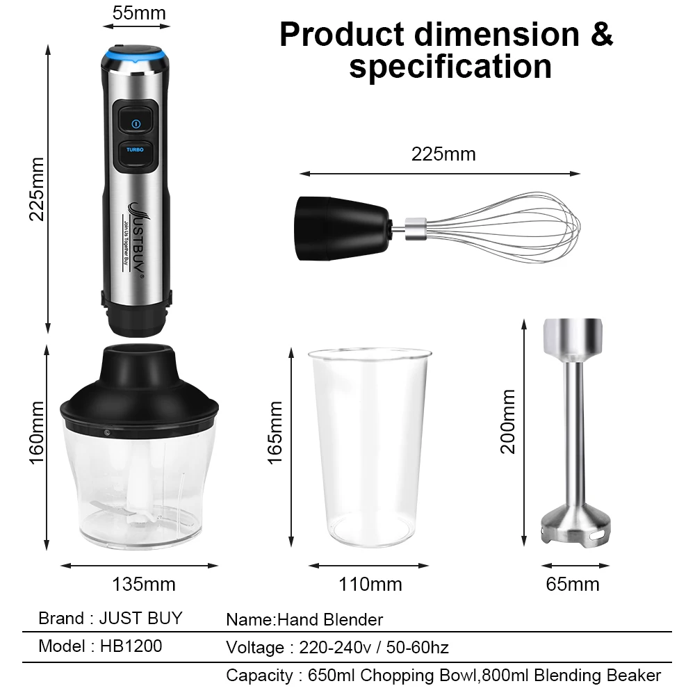 1500W 7/6/4 in 1 Bastone elettrico Frullatore commerciale a mano Robot da cucina Frusta per uova Mixer Spremiagrumi Tritacarne