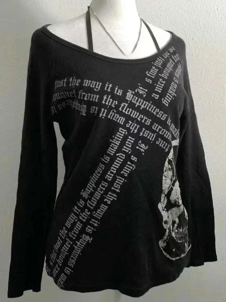 2000 年代アメリカンヴィンテージゴシック黒人女性 Tシャツパンクスタイルグラフィックグランジ Tシャツ原宿 Y2k 長袖トップスストリート