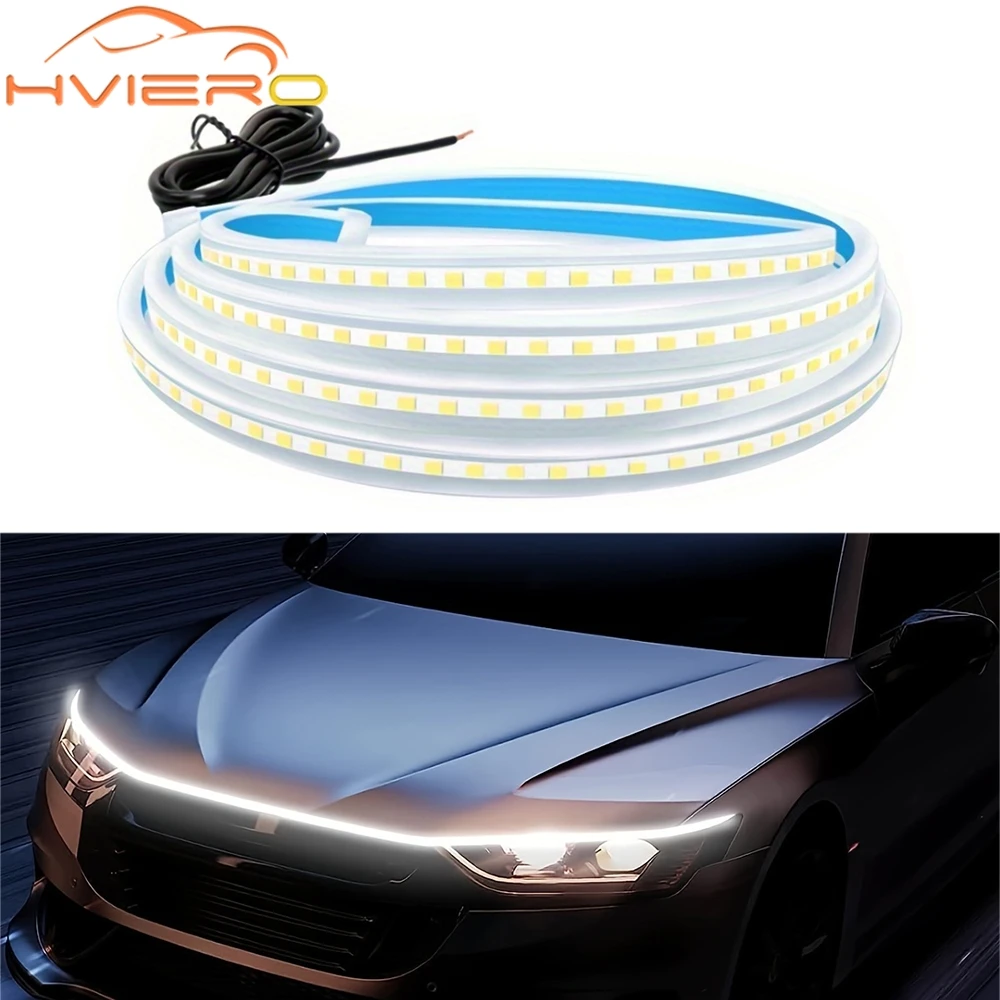 150cm led capô do carro luzes decorativas luz de circulação diurna constante na partida drl guia do motor automático lâmpada ambiente decorativa 12v