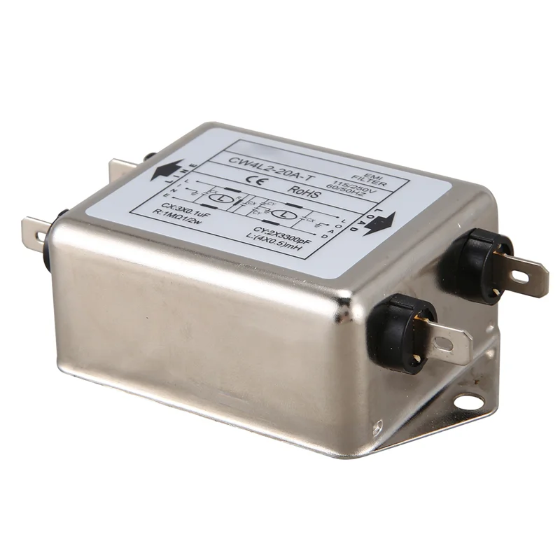 Filter EMI Daya HRBAJ-4X CW4L2-20A-T Fase Tunggal AC 115V / 250V 20A 50/60HZ