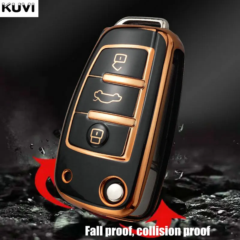 Kuvi TPU funda para llave de coche para Audi A3 A4 B6 B7 B8 A6 C5 C6 RS3 S1 S3 Q3 Q5 Q7 TT Protector soporte sin llave Auto Fob