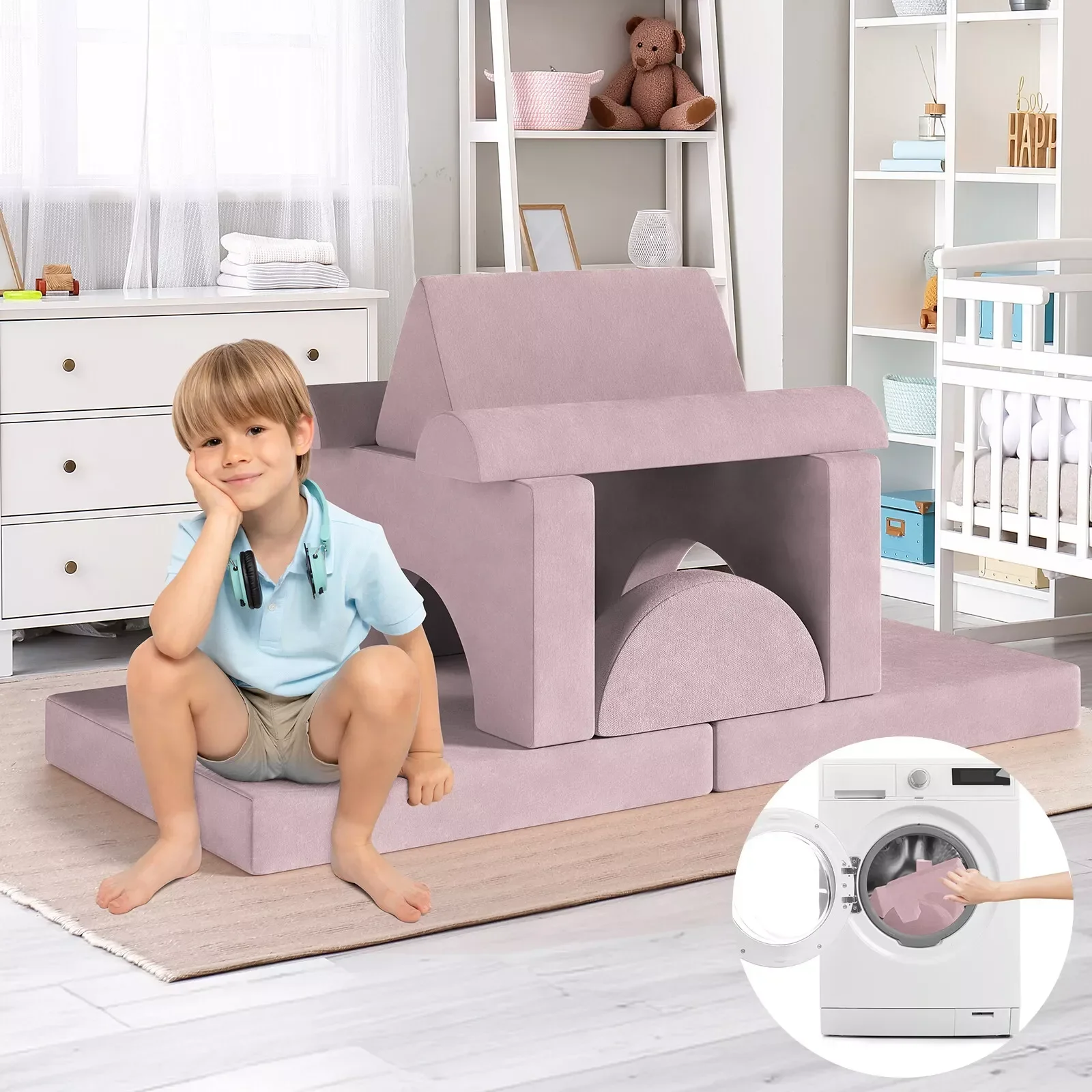 Sofá modular infantil, sofá secional infantil, quarto futplay e móveis de sala de jogos para crianças, espuma conversível e almofada de chão