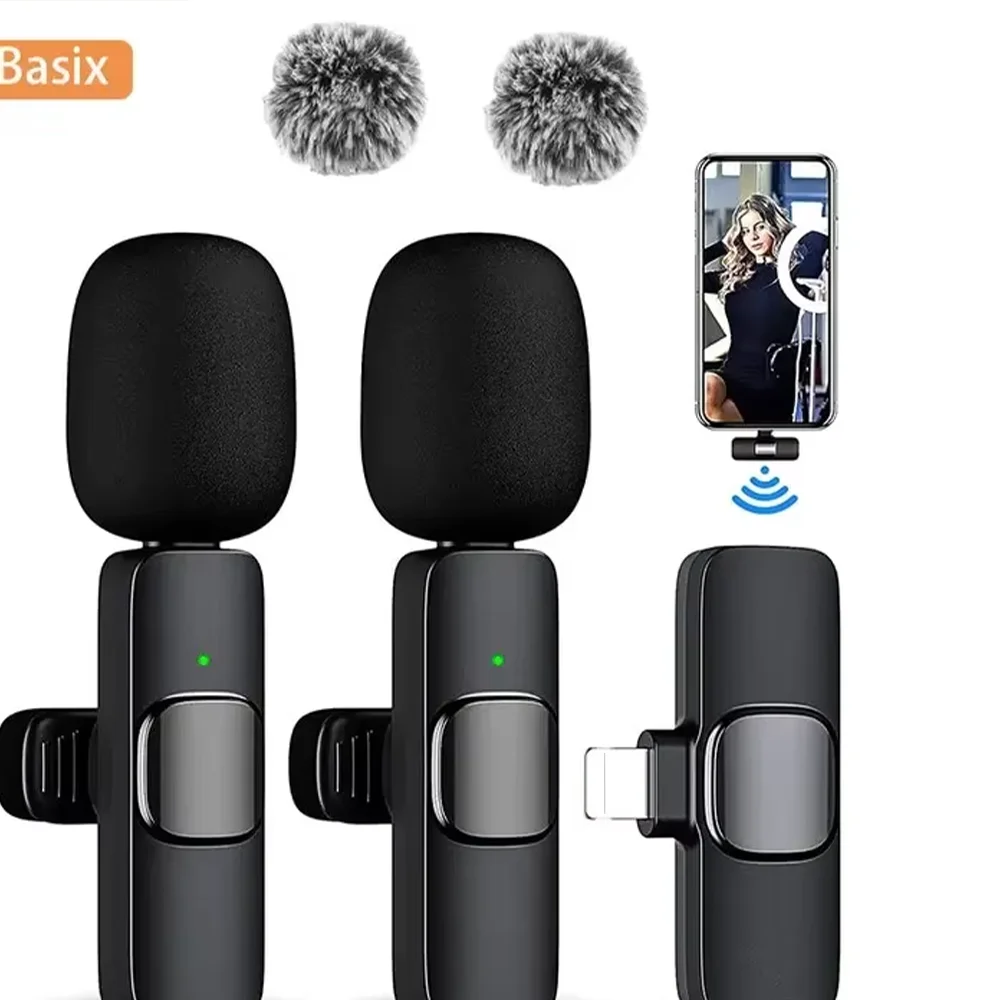 ミニワイヤレスラベリアマイク、防風ウール交換可能なラベリアマイク、iPhone、YouTube、Vlog、音声録音用